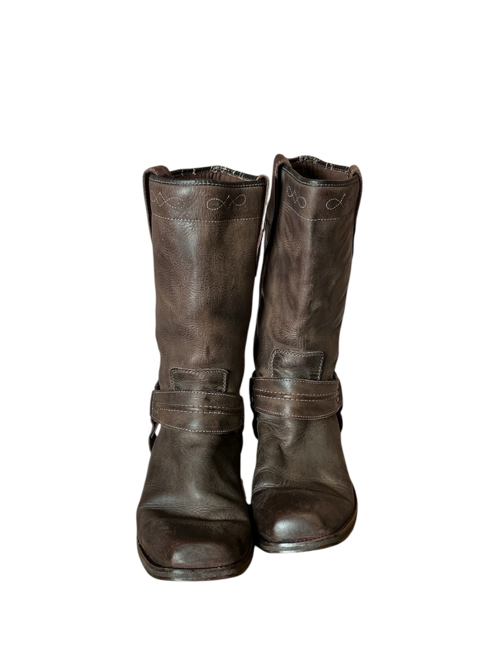 Vintage unisex flat square toe moto harness cowboy boot